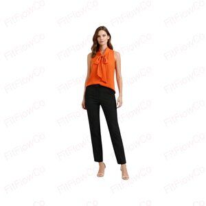 Bar III Sleeveless Tie-Neck Bow Blouse Orange XXS NWOT